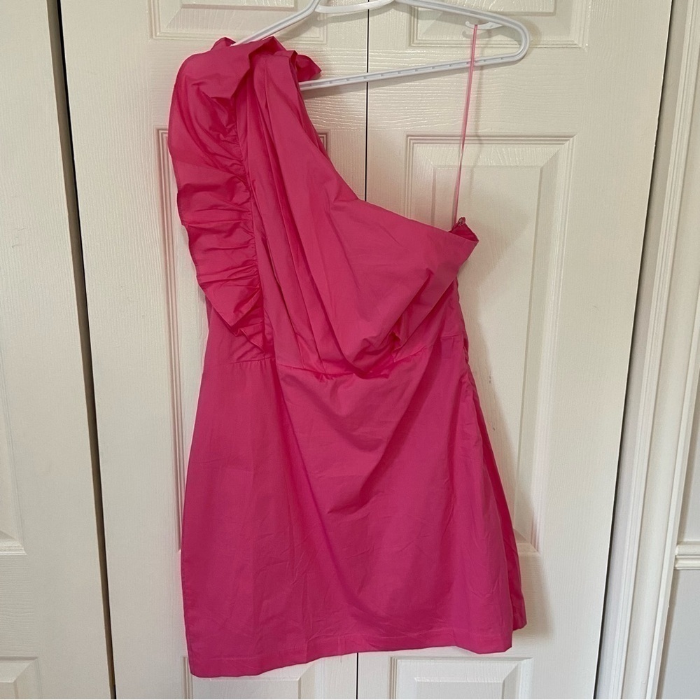 Billy J NWT Gracen Pink Ruffle One Shoulder Mini Dress Size 10 - Picture 3 of 10